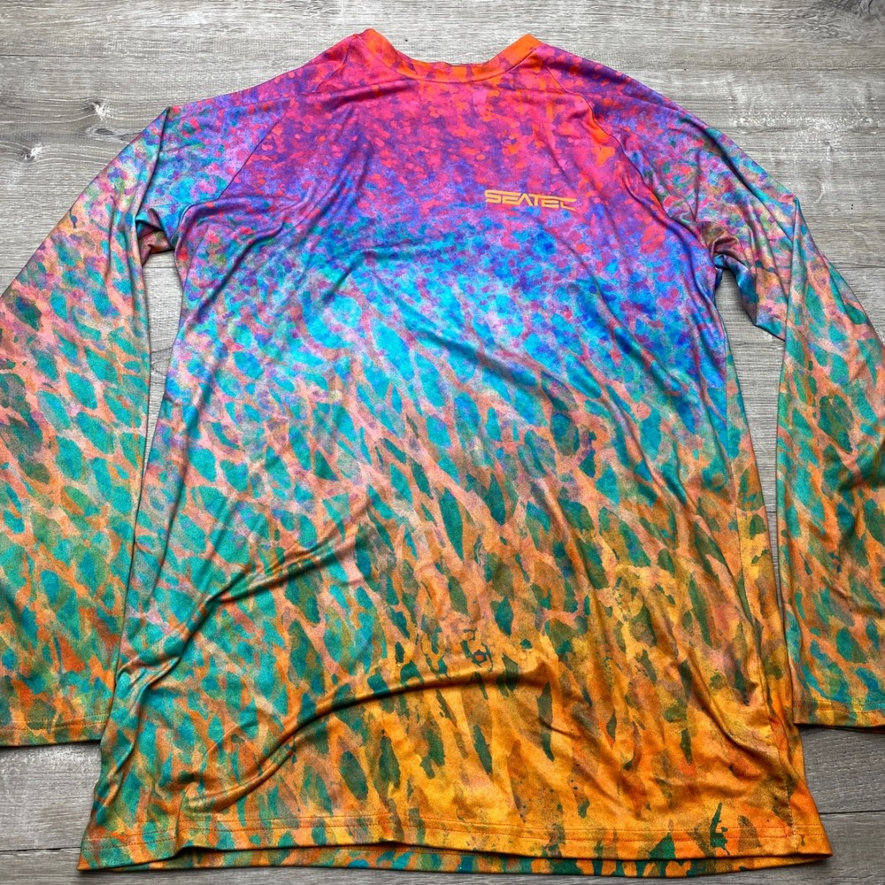 Seatec Shirt Mens Medium Multi Color Performance Fishing Long Sleeve Polyester